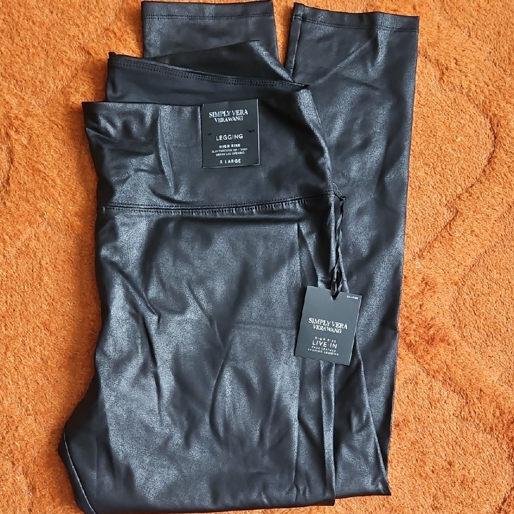 Simply Vera Black Faux Leather Leggings